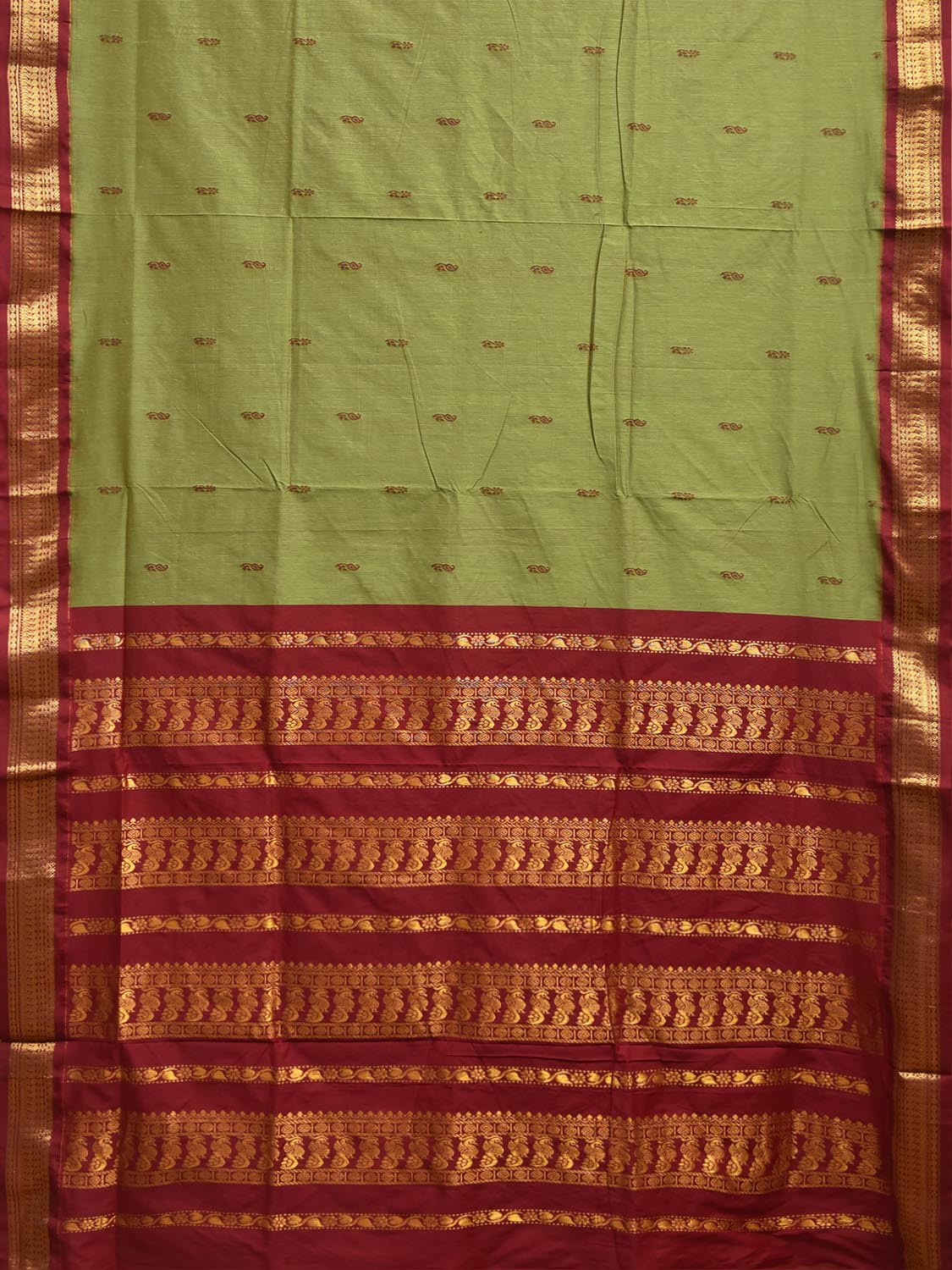 Green and Dark Red Gadwal Cotton Viscose Saree with Pallu Design g0636