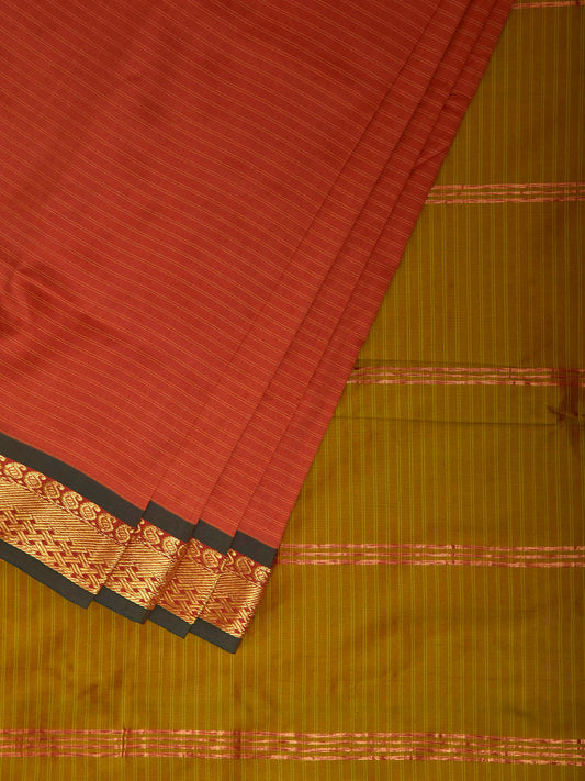 Rust and Olive Gadwal Viscose Saree with Strips Design g0637