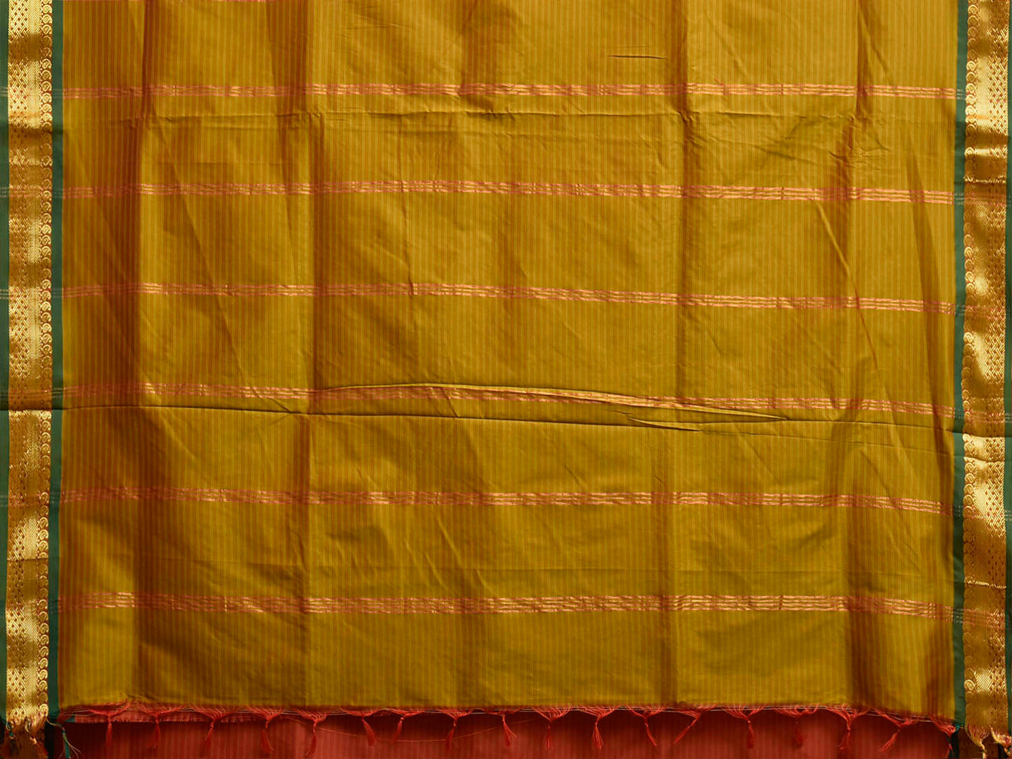 Rust and Olive Gadwal Viscose Saree with Strips Design g0637