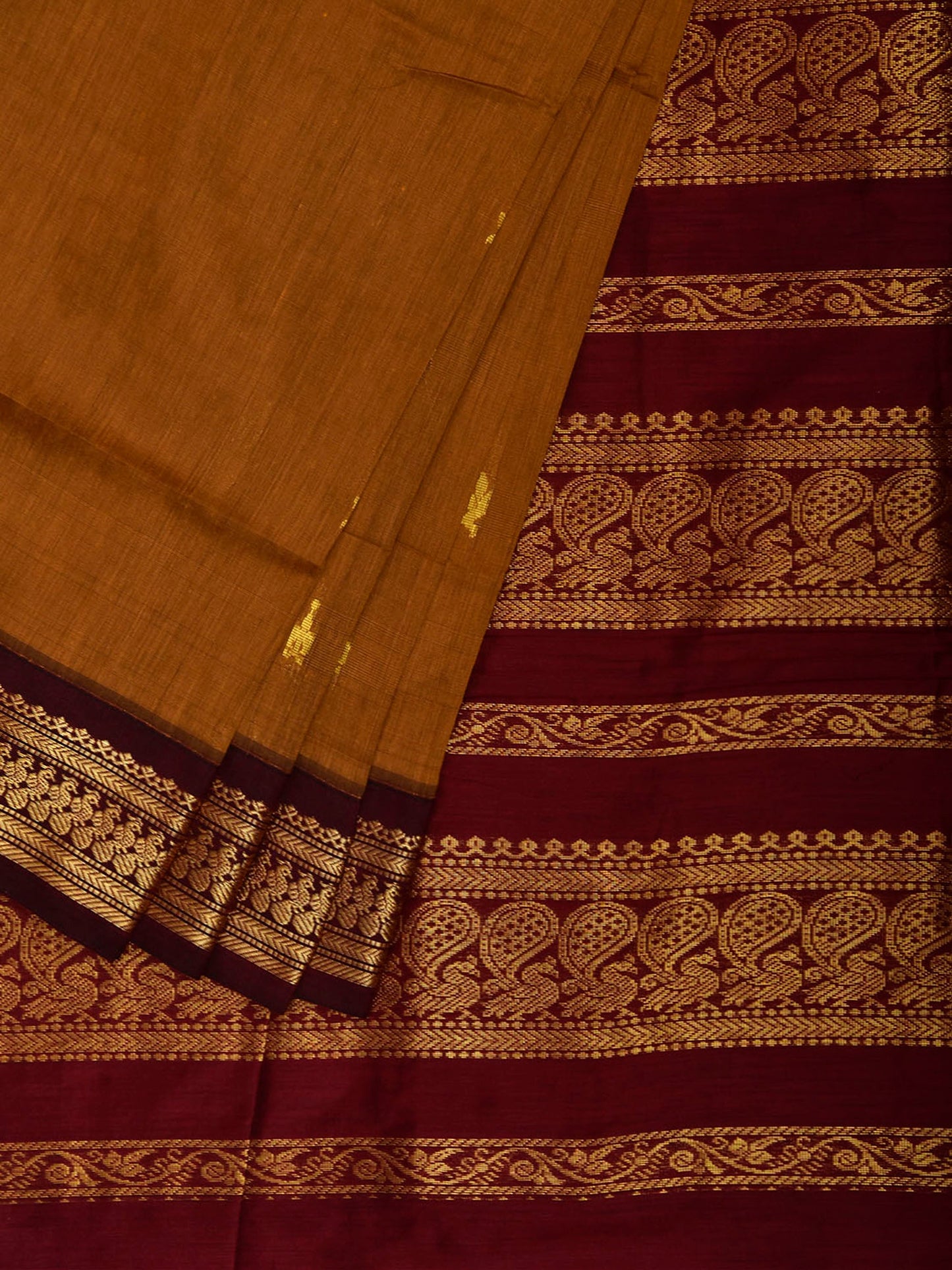 Dark Mustard and Dark Red Gadwal Cotton Viscose Saree with Pallu Design g0646
