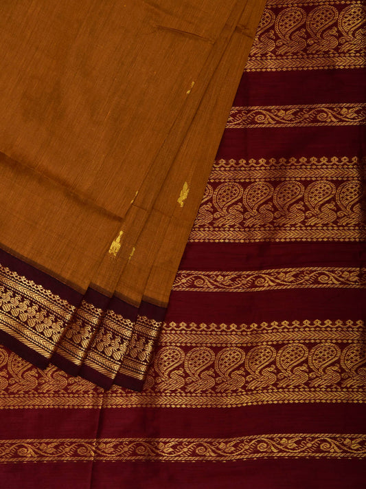 Dark Mustard and Dark Red Gadwal Cotton Viscose Saree with Pallu Design g0646