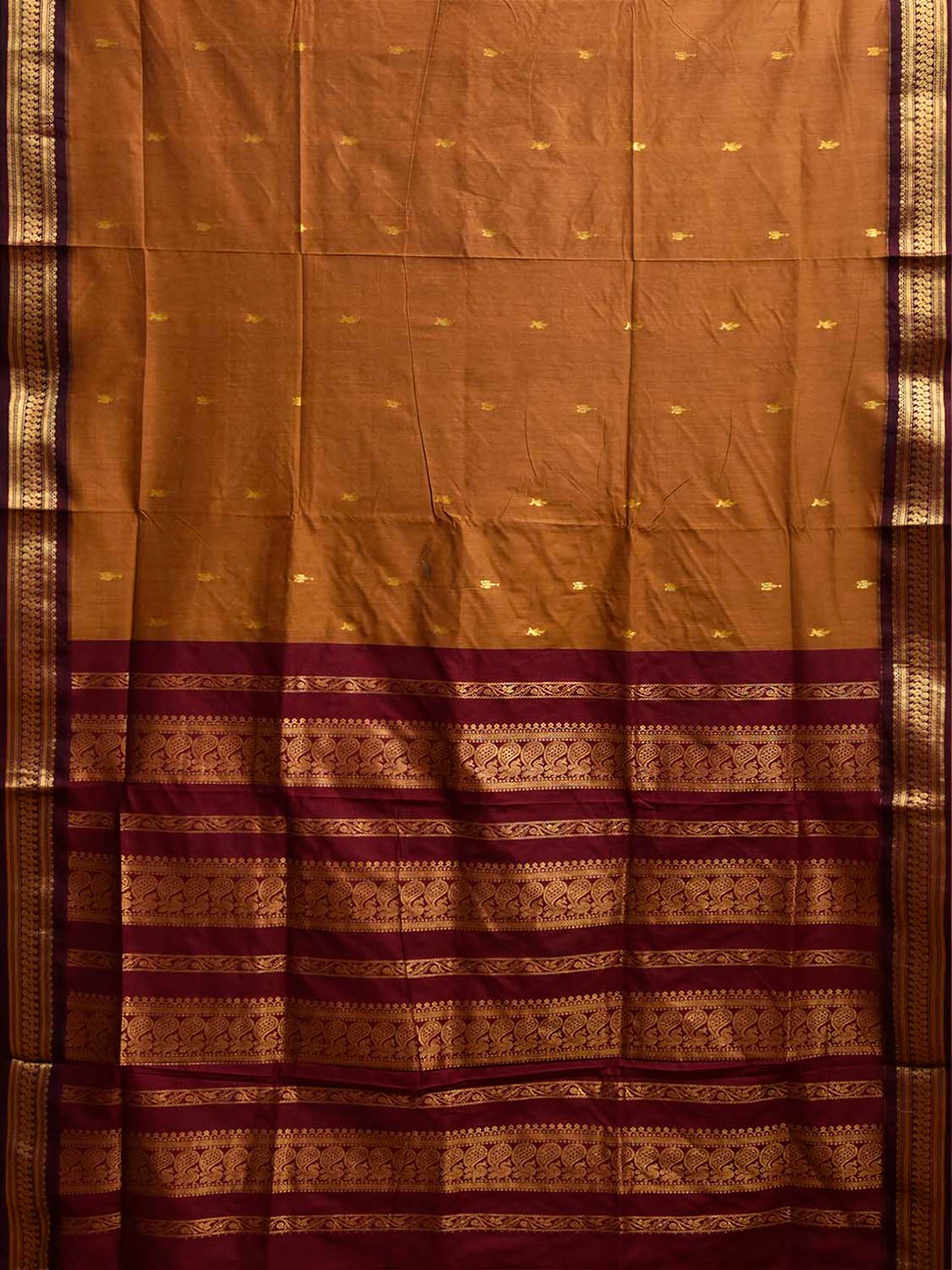 Dark Mustard and Dark Red Gadwal Cotton Viscose Saree with Pallu Design g0646