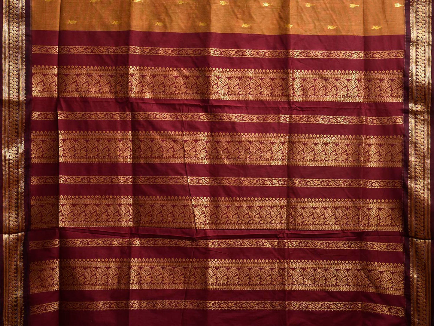 Dark Mustard and Dark Red Gadwal Cotton Viscose Saree with Pallu Design g0646