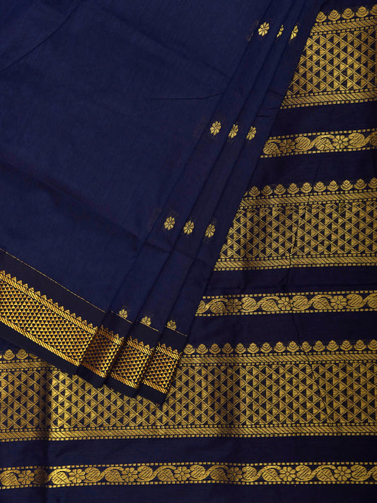 Navy Gadwal Cotton Viscose Saree with Small Buta and Pallu Design g0647