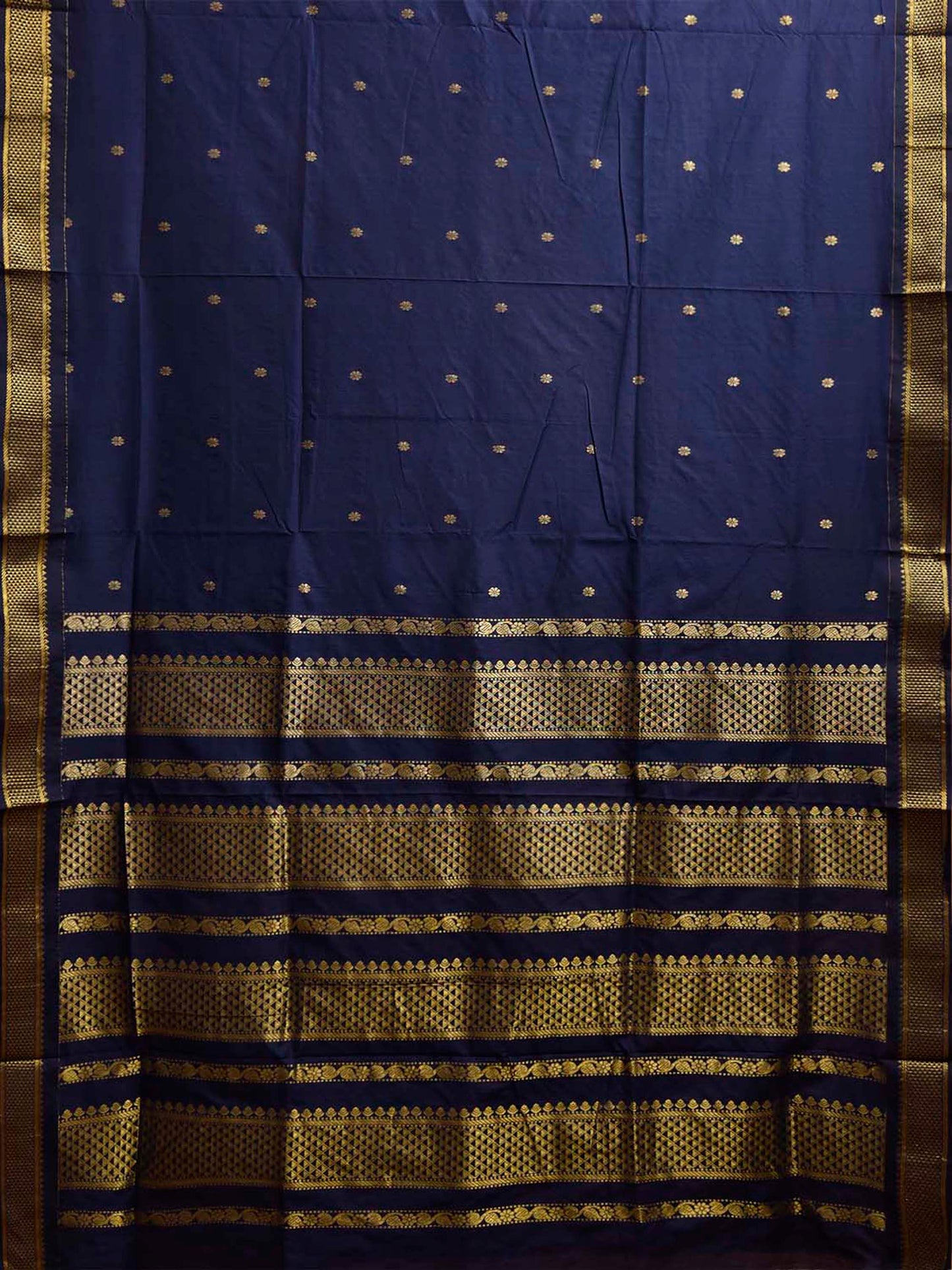 Navy Gadwal Cotton Viscose Saree with Small Buta and Pallu Design g0647