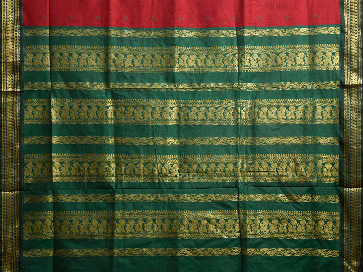 Dark Red and Green Gadwal Cotton Viscose Saree with Pallu Design g0648