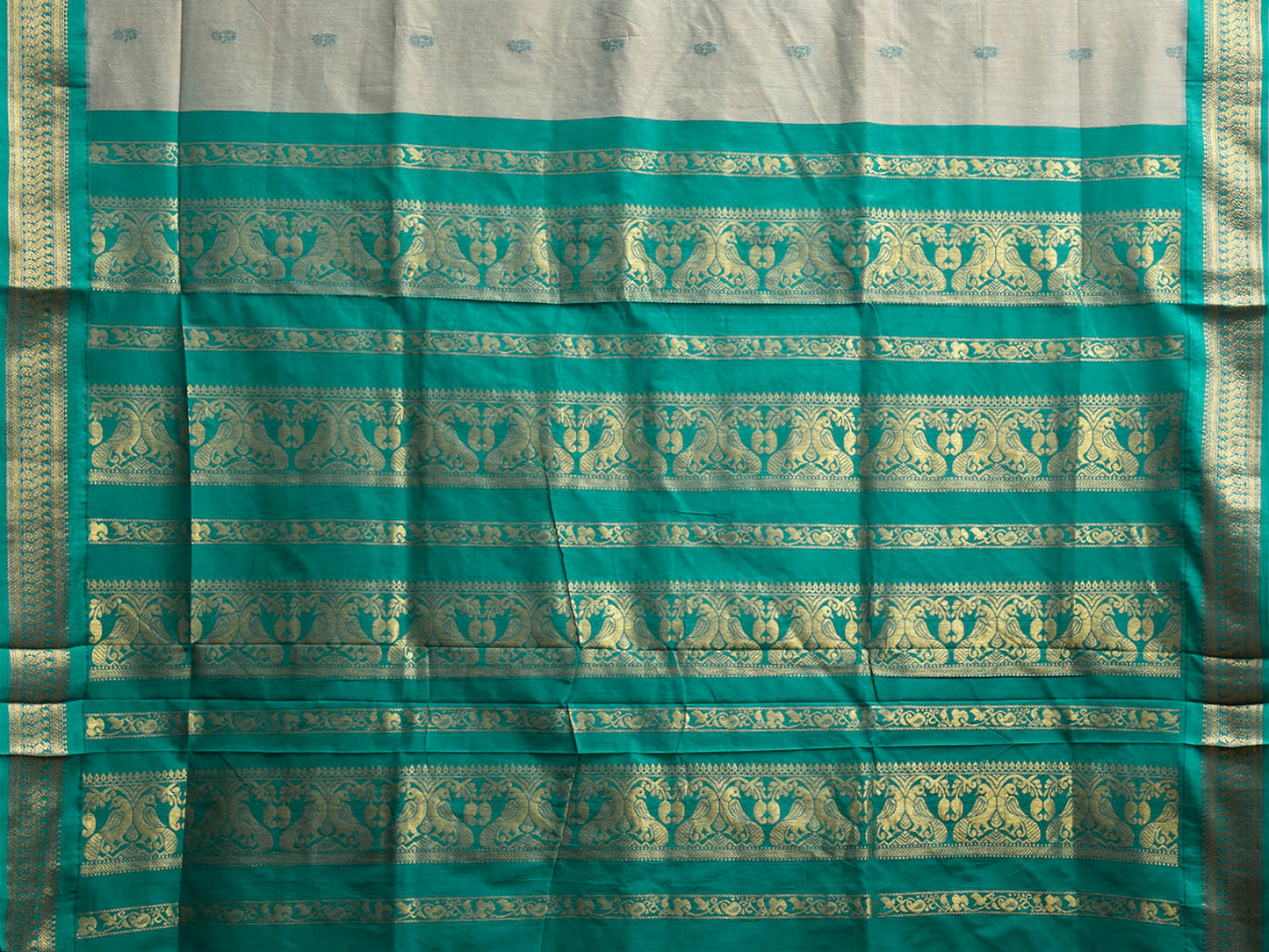 Light Grey and Turquoise Gadwal Cotton Viscose Saree with Pallu Design g0649