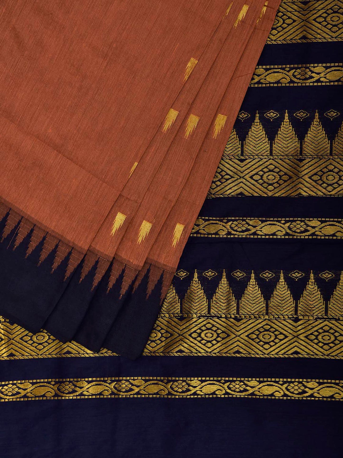 Fawn and Navy Gadwal Cotton Viscose Saree with Pallu Design g0650