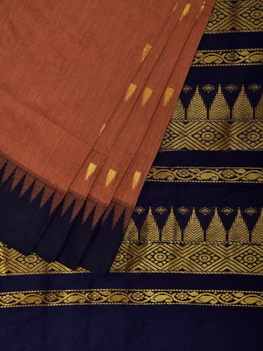Fawn and Navy Gadwal Cotton Viscose Saree with Pallu Design g0650