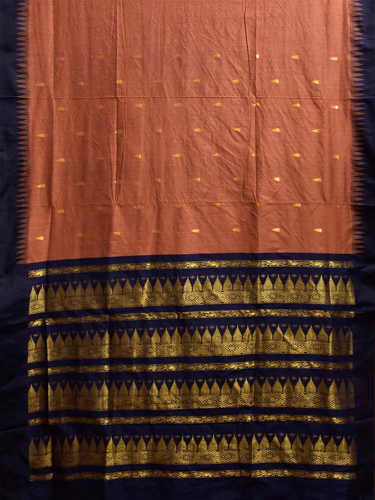 Fawn and Navy Gadwal Cotton Viscose Saree with Pallu Design g0650