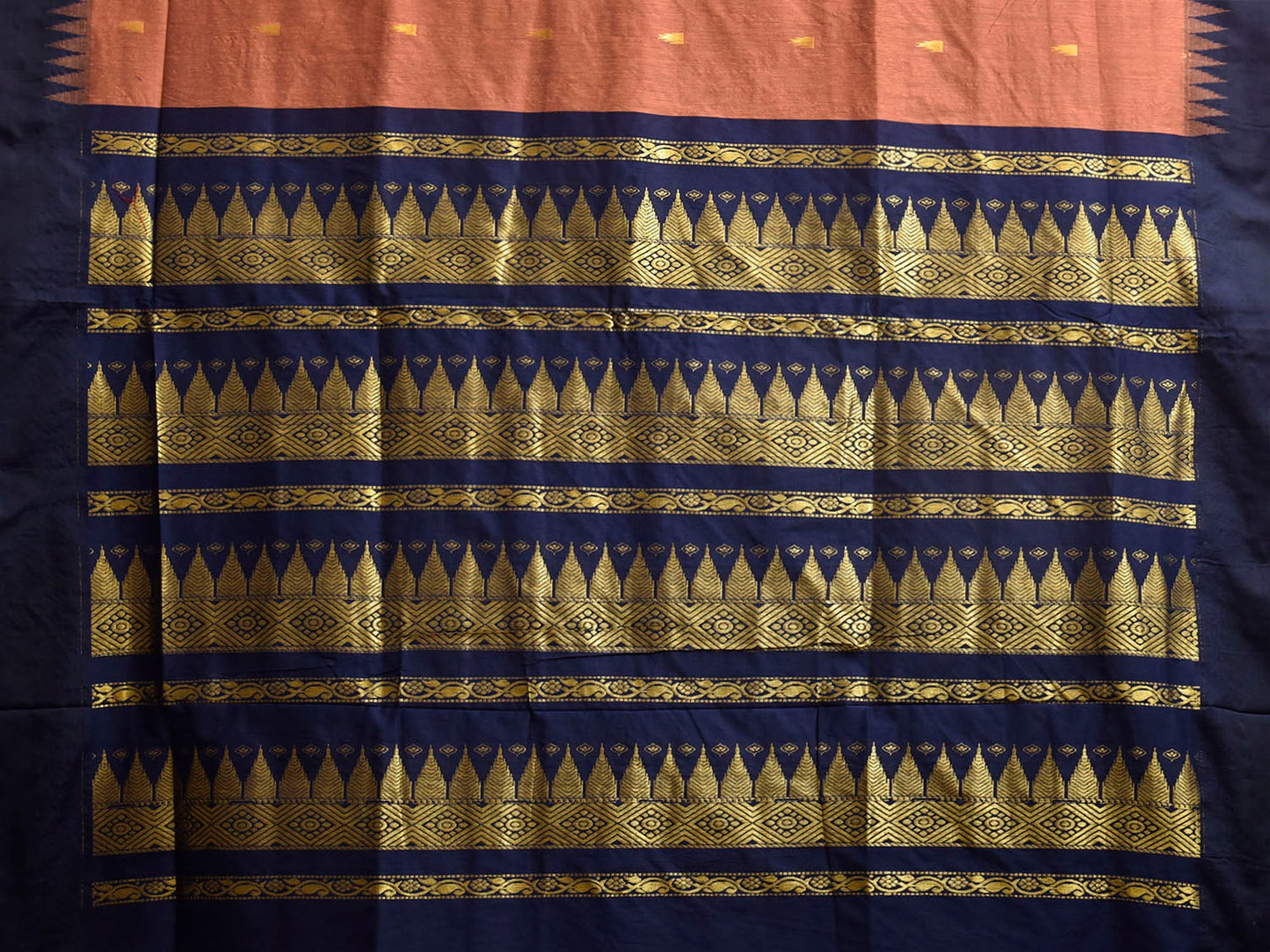 Fawn and Navy Gadwal Cotton Viscose Saree with Pallu Design g0650