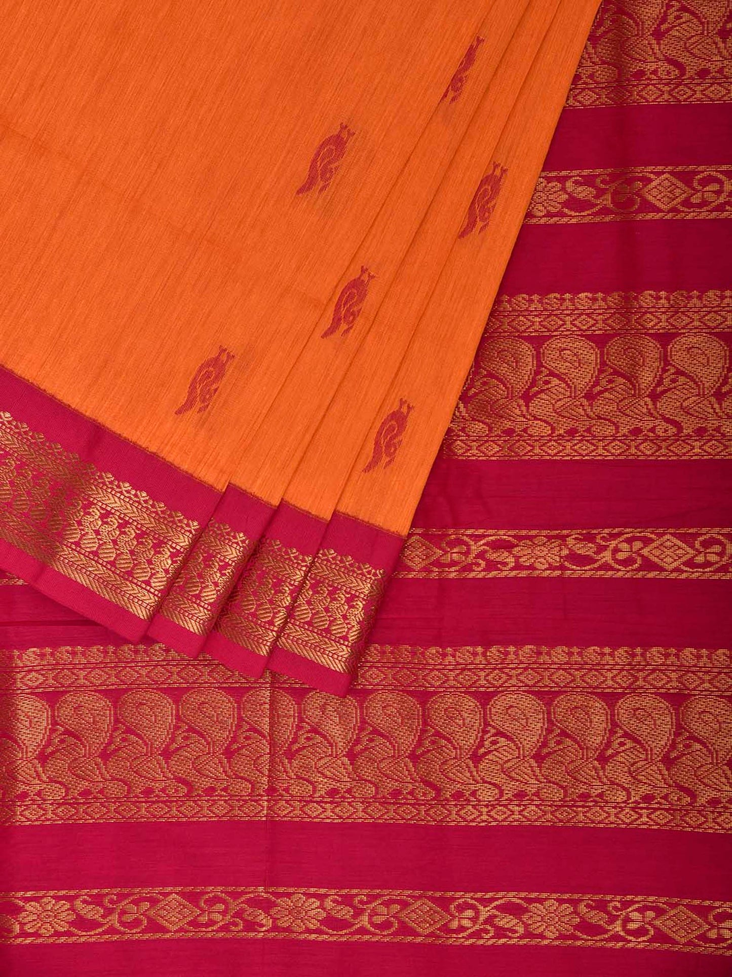 Orange and Pink Gadwal Cotton Viscose Saree with Pallu Design g0652