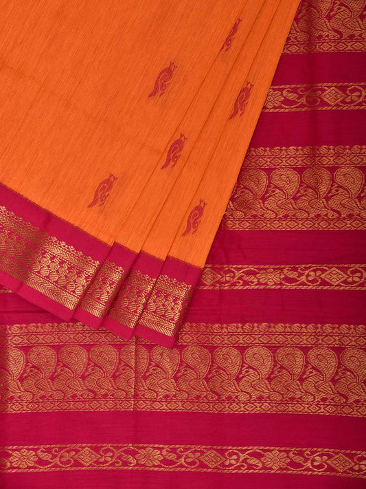 Orange and Pink Gadwal Cotton Viscose Saree with Pallu Design g0652
