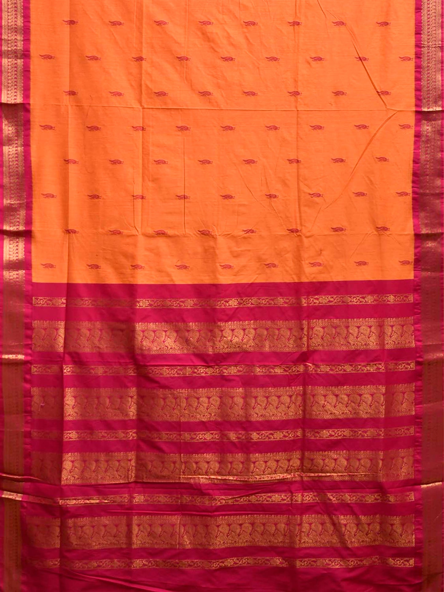Orange and Pink Gadwal Cotton Viscose Saree with Pallu Design g0652