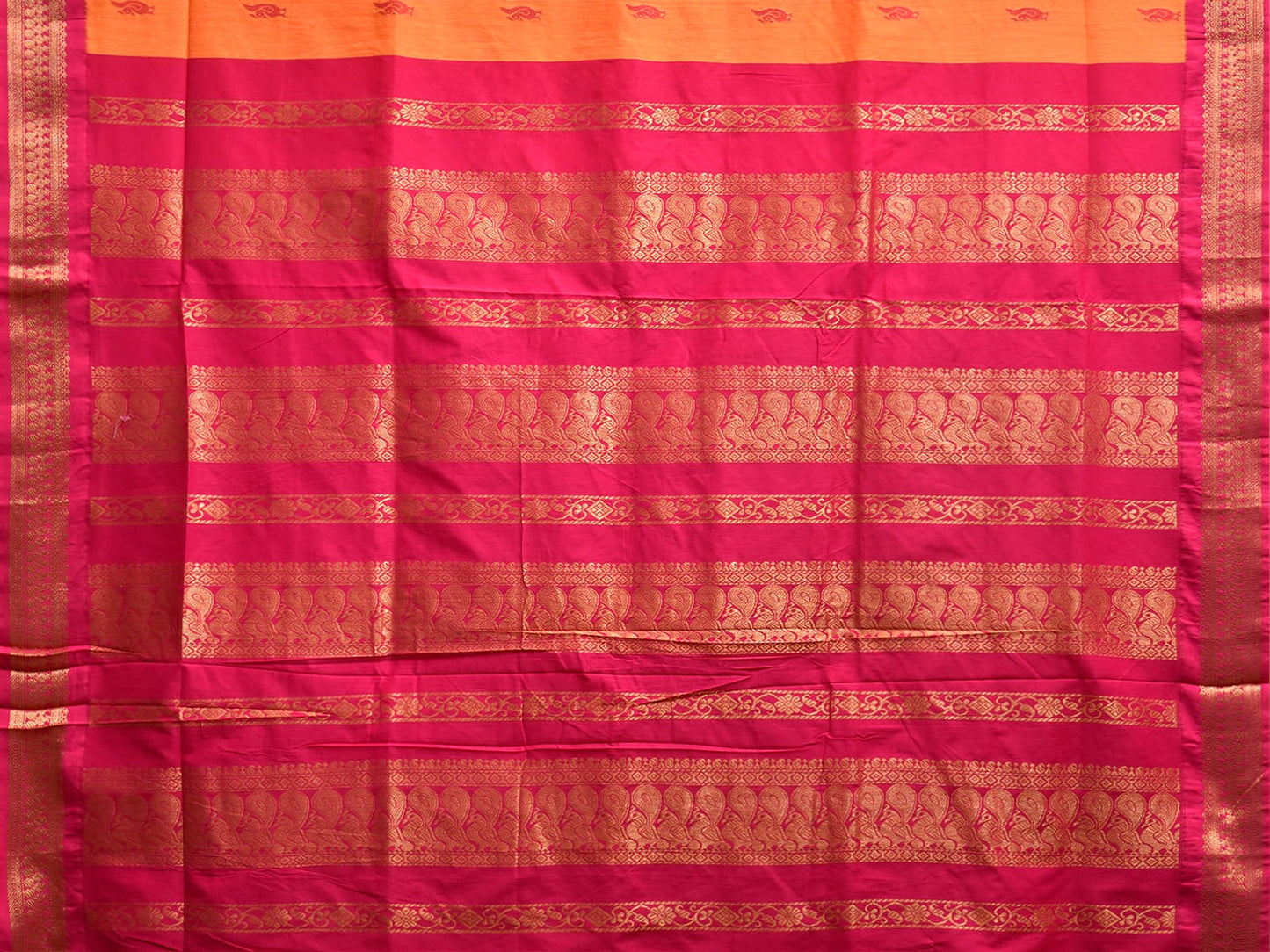 Orange and Pink Gadwal Cotton Viscose Saree with Pallu Design g0652