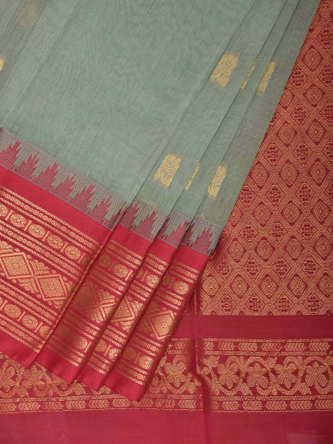 Sea Green and Pink Gadwal Cotton Viscose Saree with Body Buta and Pallu Design No Blouse g0653