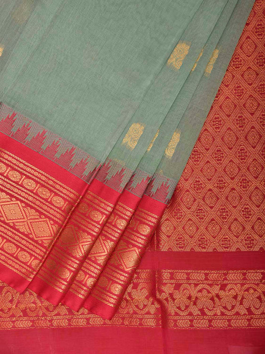 Sea Green and Pink Gadwal Cotton Viscose Saree with Body Buta and Pallu Design No Blouse g0653