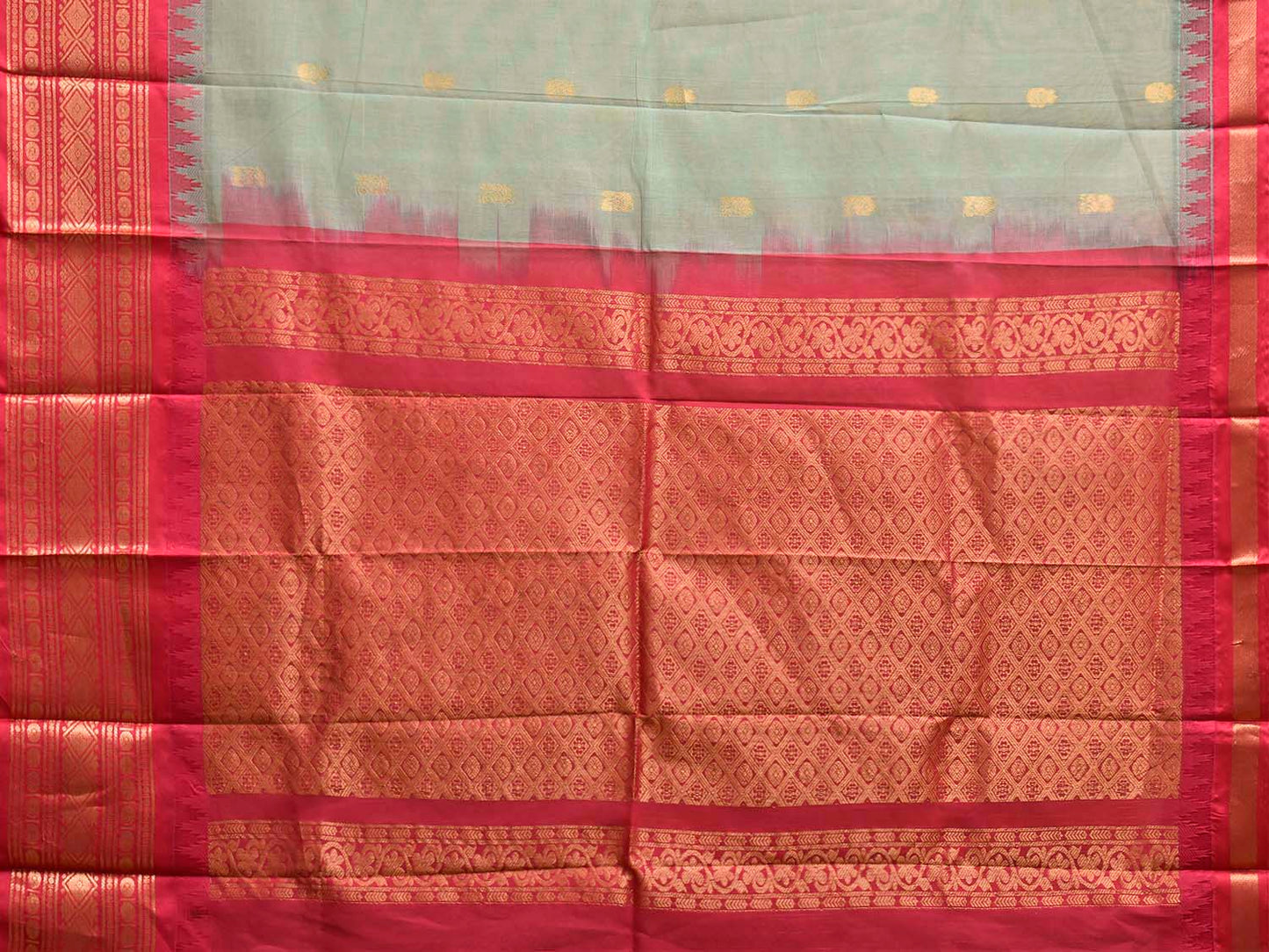 Sea Green and Pink Gadwal Cotton Viscose Saree with Body Buta and Pallu Design No Blouse g0653