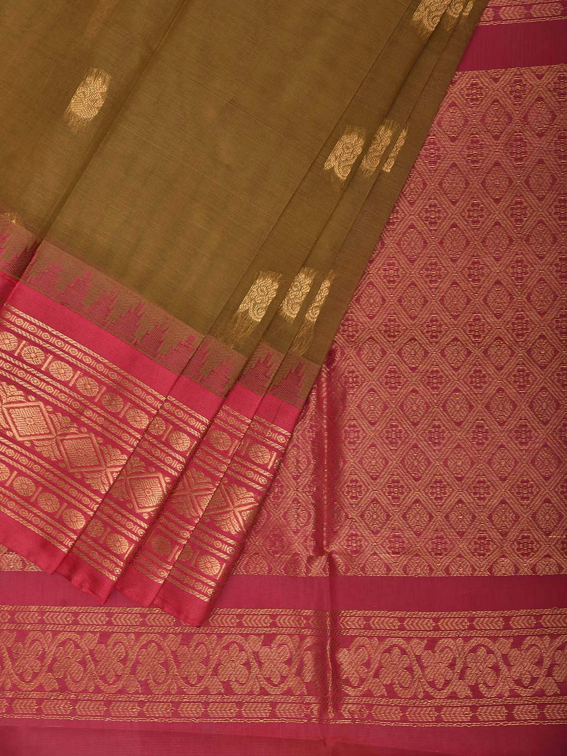 Olive and Pink Gadwal Cotton Viscose Saree with Body Buta and Pallu Design No Blouse g0654