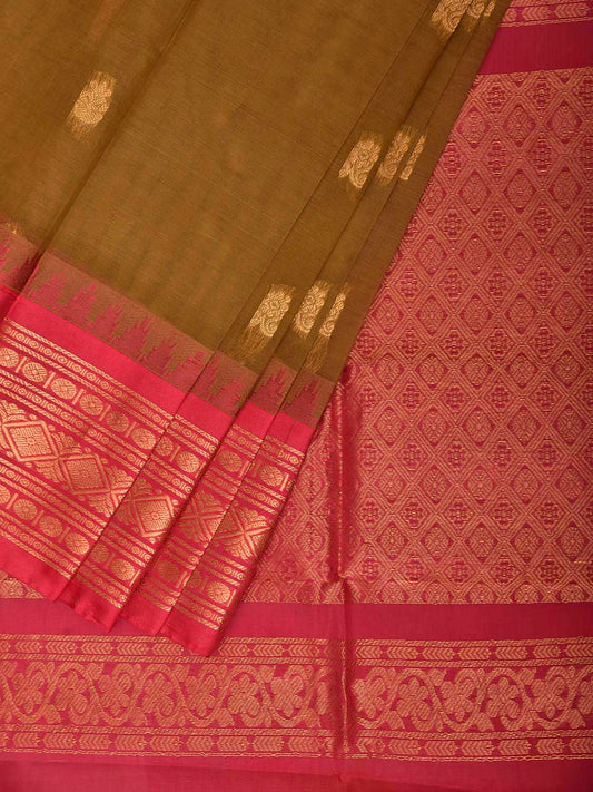 Olive and Pink Gadwal Cotton Viscose Saree with Body Buta and Pallu Design No Blouse g0654