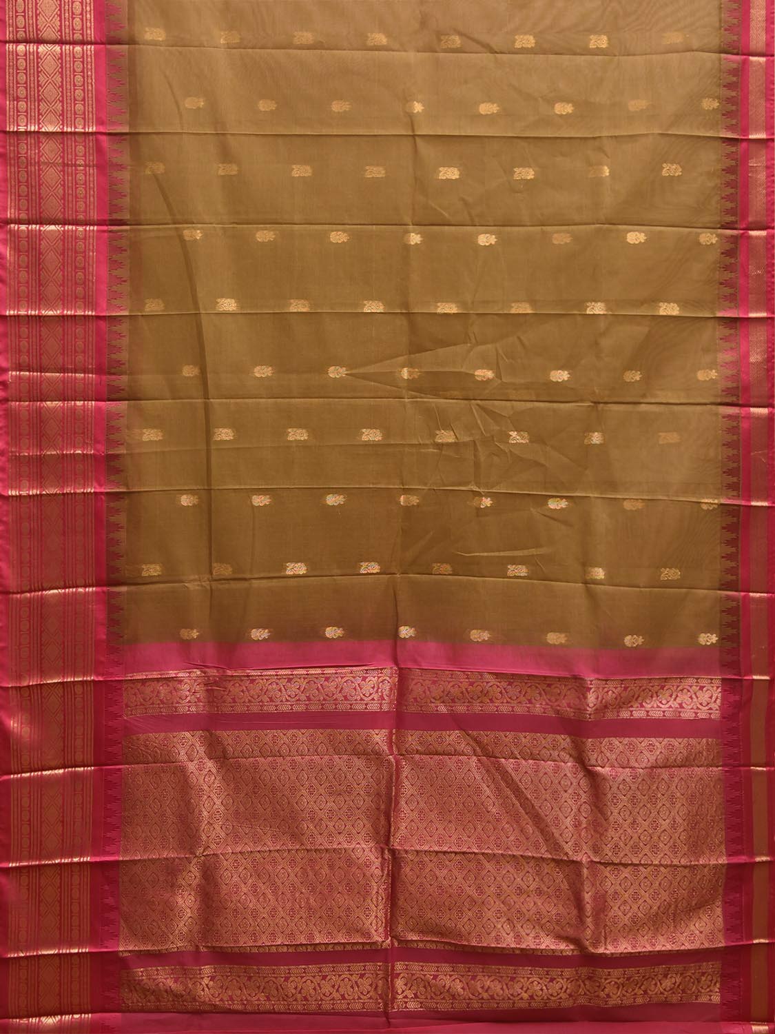 Olive and Pink Gadwal Cotton Viscose Saree with Body Buta and Pallu Design No Blouse g0654