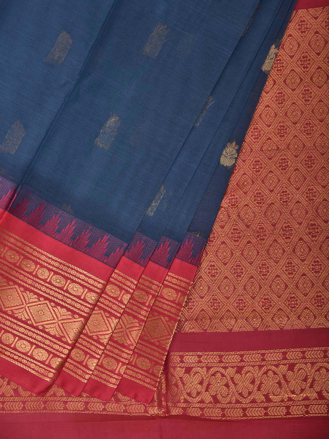 Dark Blue and Pink Gadwal Cotton Viscose Saree with Body Buta and Pallu Design No Blouse g0655