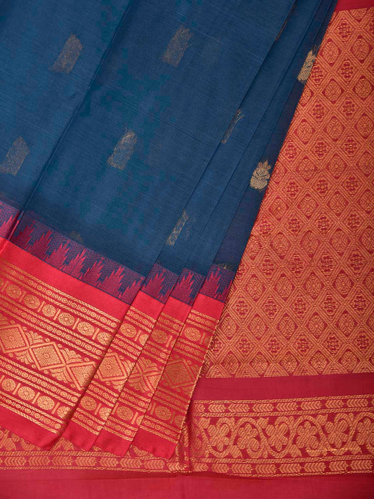 Dark Blue and Pink Gadwal Cotton Viscose Saree with Body Buta and Pallu Design No Blouse g0655