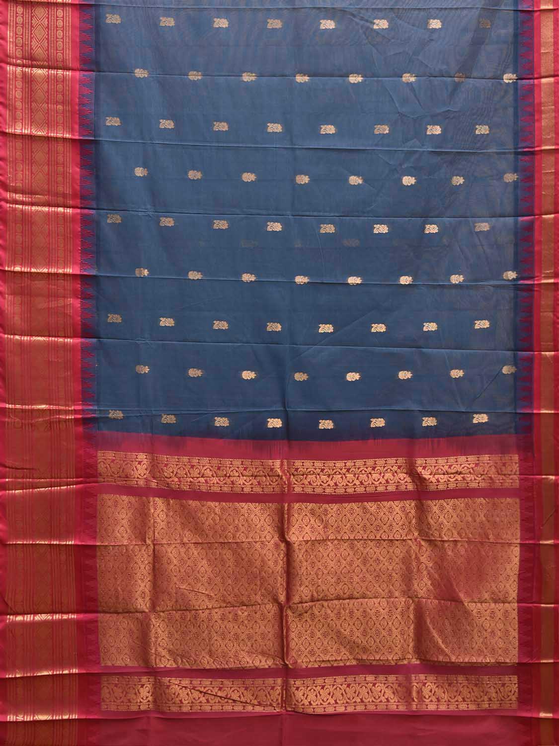 Dark Blue and Pink Gadwal Cotton Viscose Saree with Body Buta and Pallu Design No Blouse g0655