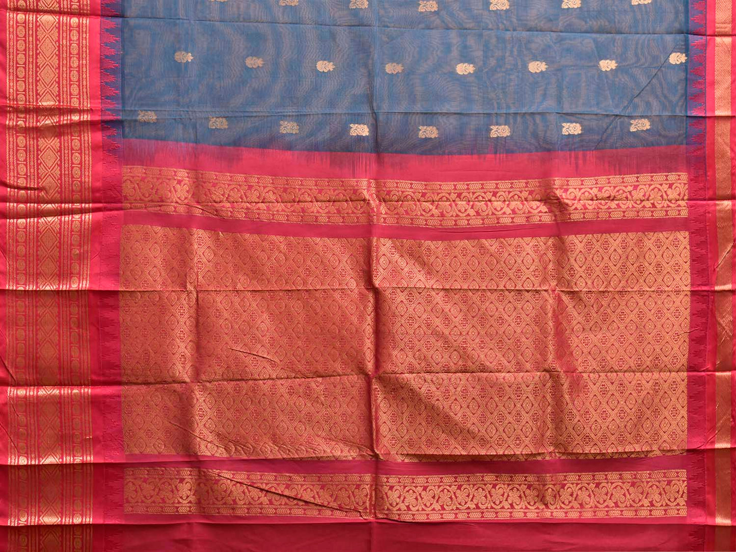 Dark Blue and Pink Gadwal Cotton Viscose Saree with Body Buta and Pallu Design No Blouse g0655