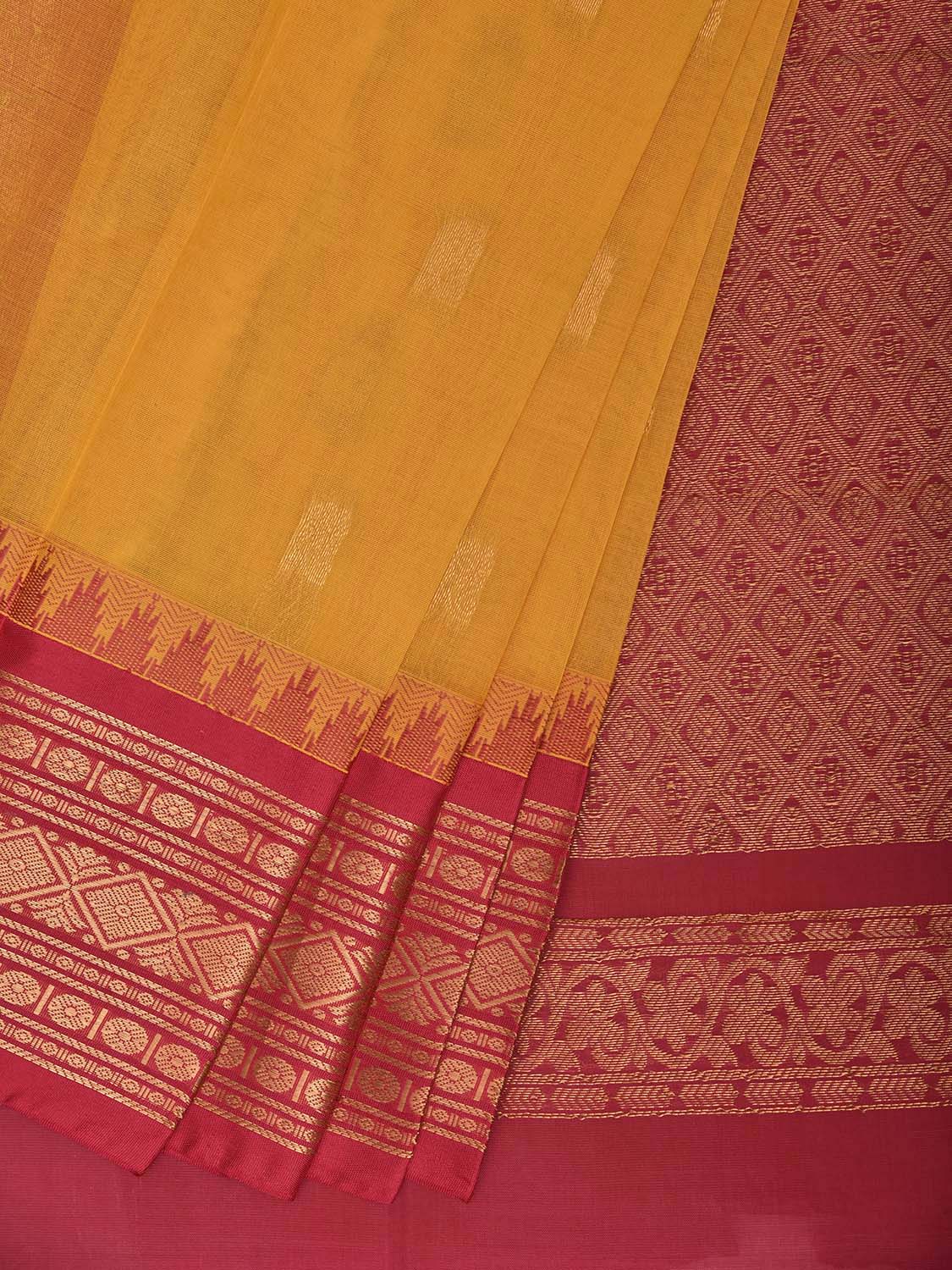Yellow and Pink Gadwal Cotton Viscose Saree with Body Buta and Pallu Design No Blouse g0657