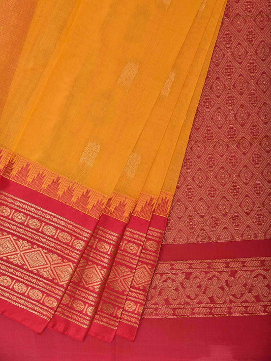 Yellow and Pink Gadwal Cotton Viscose Saree with Body Buta and Pallu Design No Blouse g0657