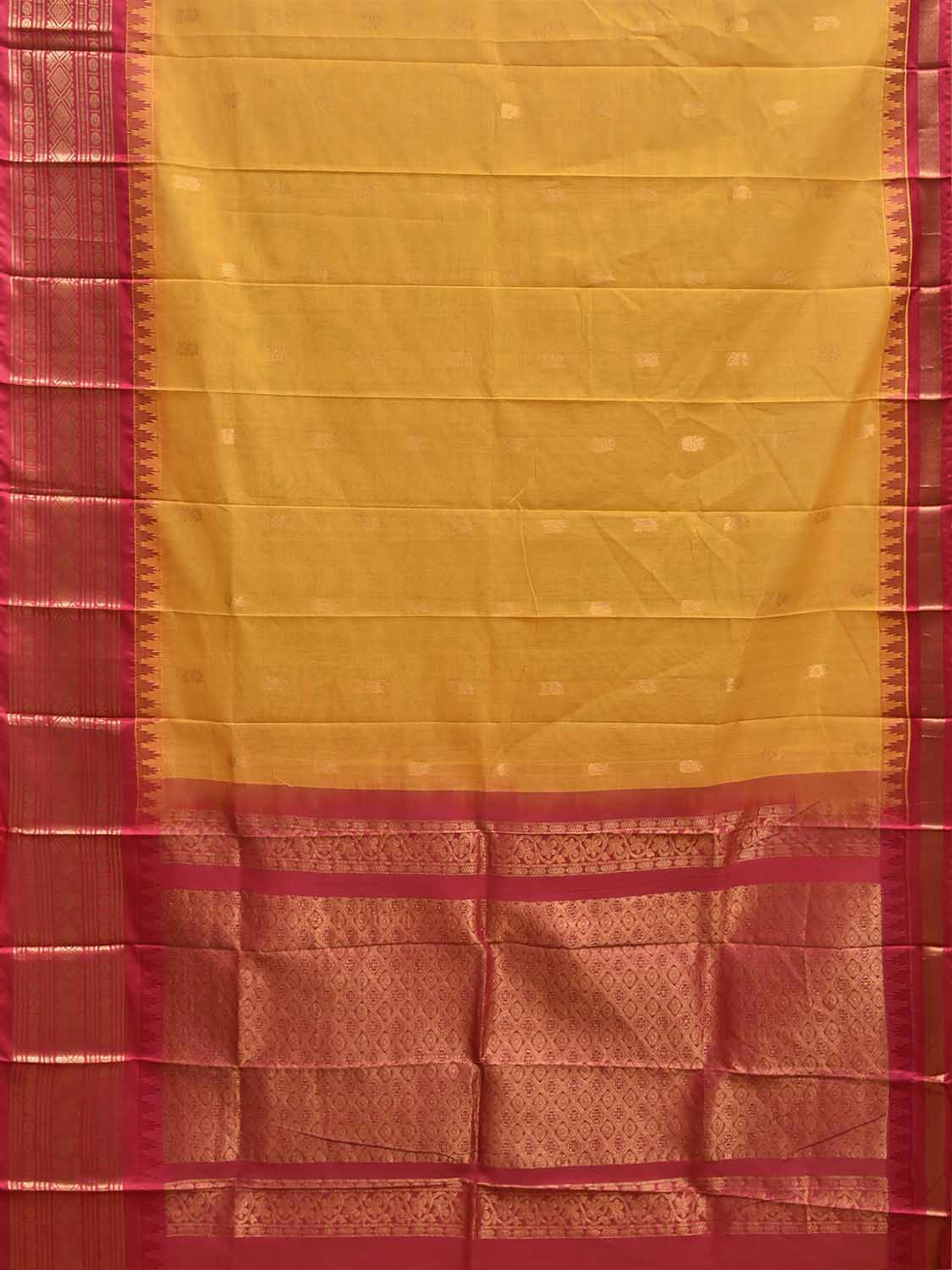 Yellow and Pink Gadwal Cotton Viscose Saree with Body Buta and Pallu Design No Blouse g0657