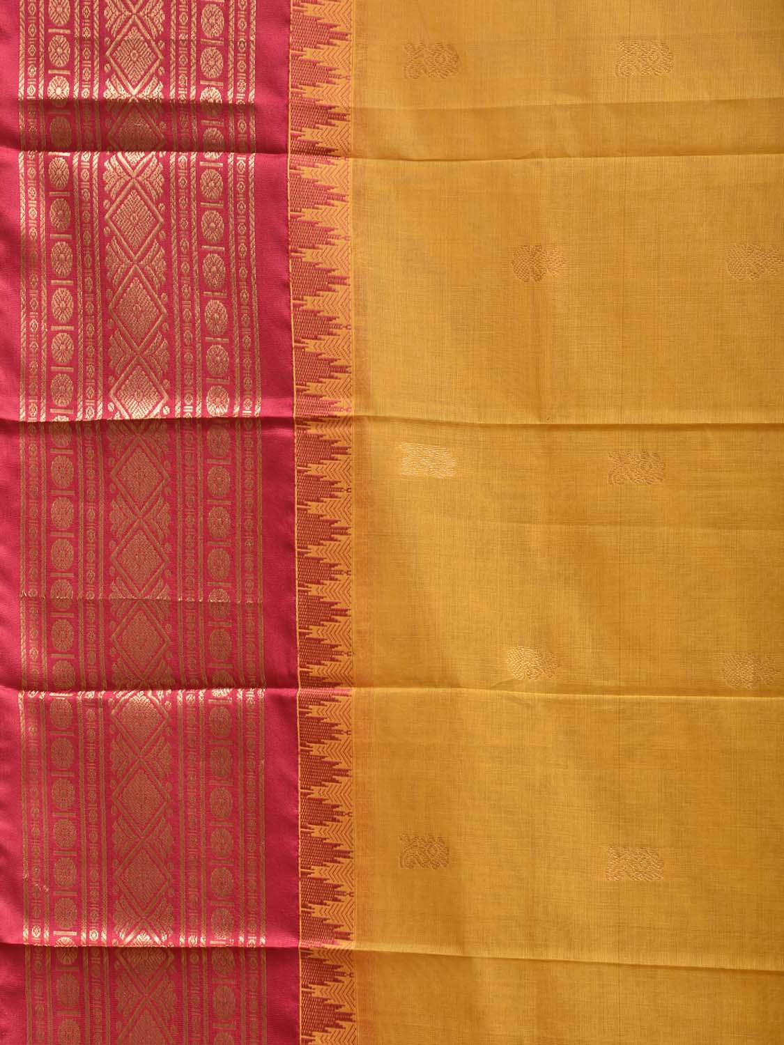 Yellow and Pink Gadwal Cotton Viscose Saree with Body Buta and Pallu Design No Blouse g0657
