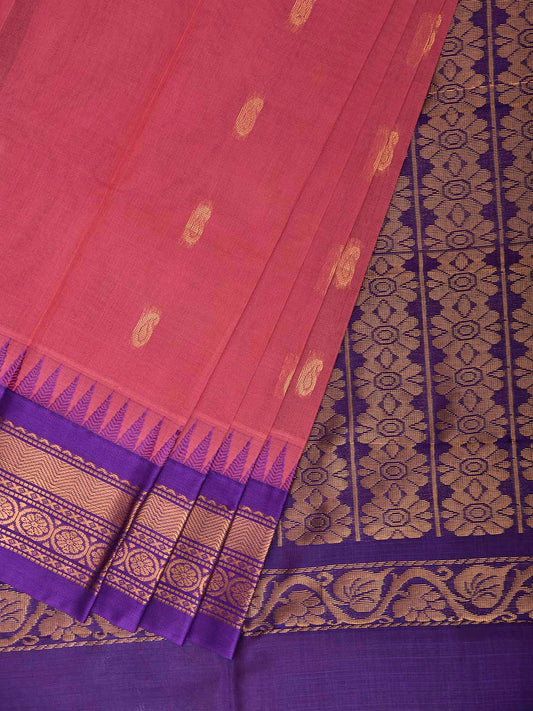 Pink and Purple Gadwal Cotton Viscose Saree with Body Buta and Pallu Design No Blouse g0658