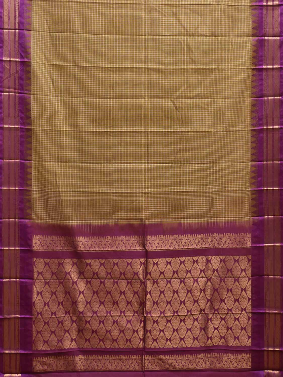 Olive and Purple Gadwal Cotton Viscose Saree with Checks and Pallu Design No Blouse g0659