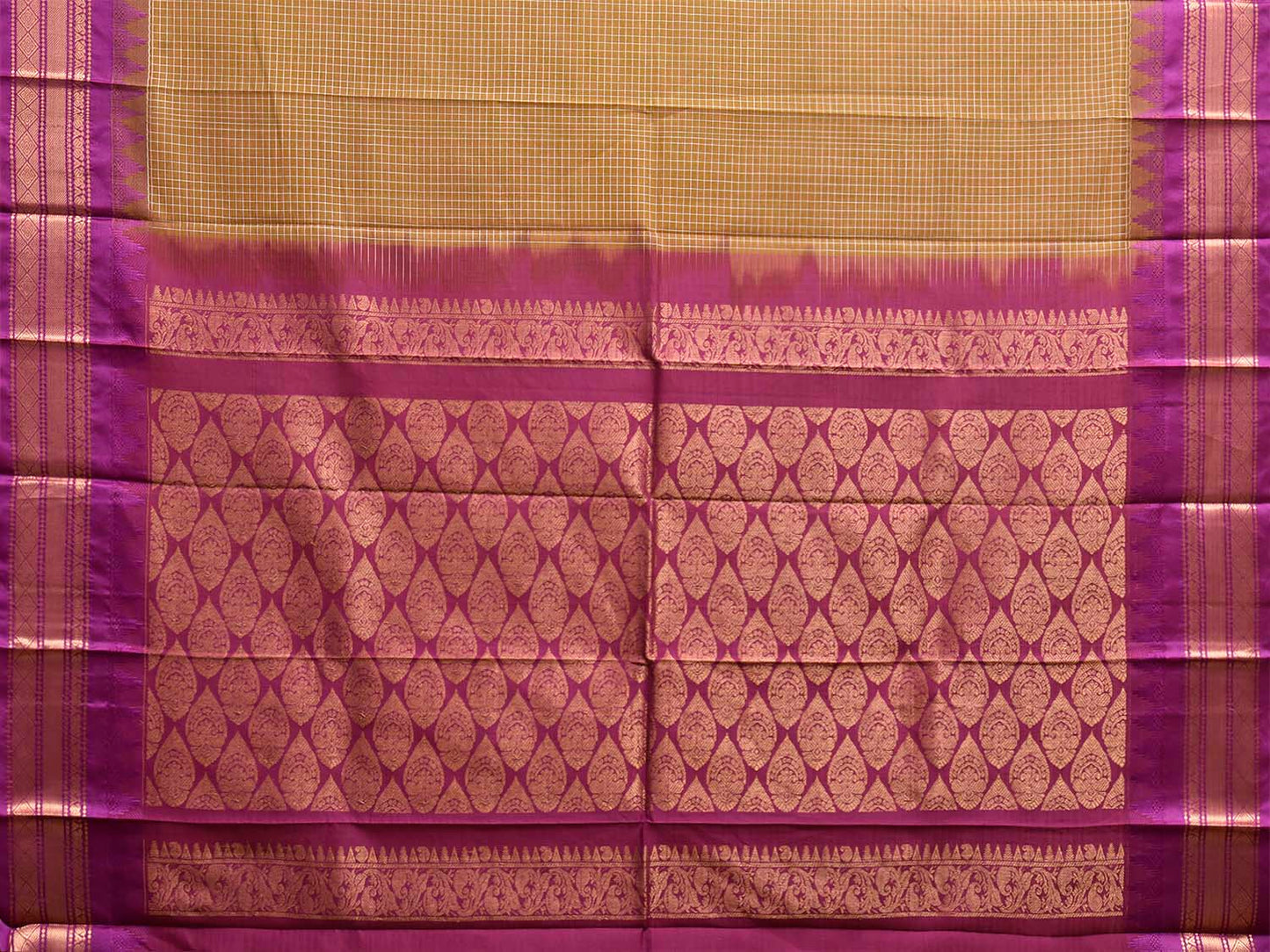 Olive and Purple Gadwal Cotton Viscose Saree with Checks and Pallu Design No Blouse g0659