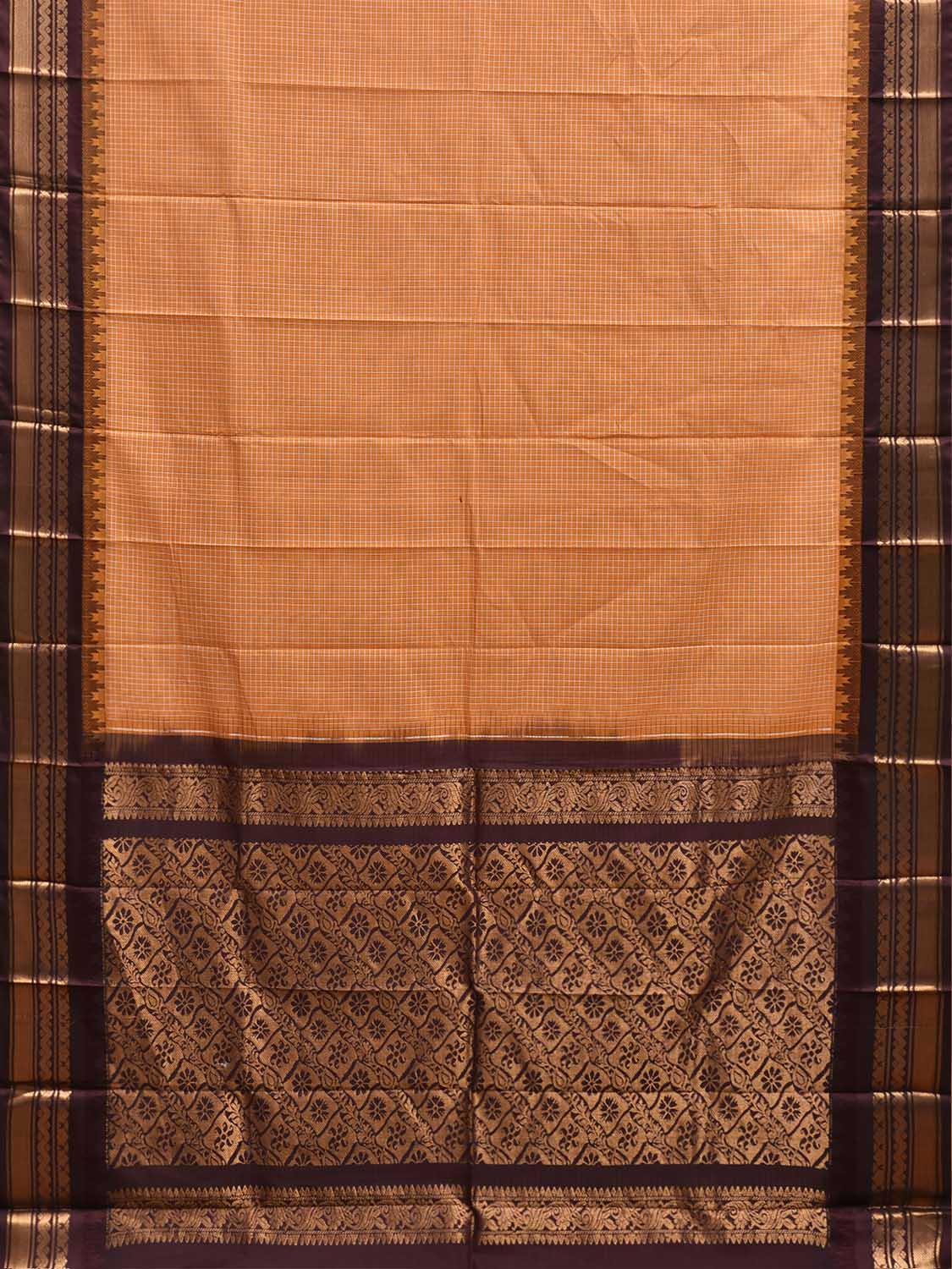 Orange and Brown Gadwal Cotton Viscose Saree with Checks and Pallu Design No Blouse g0660