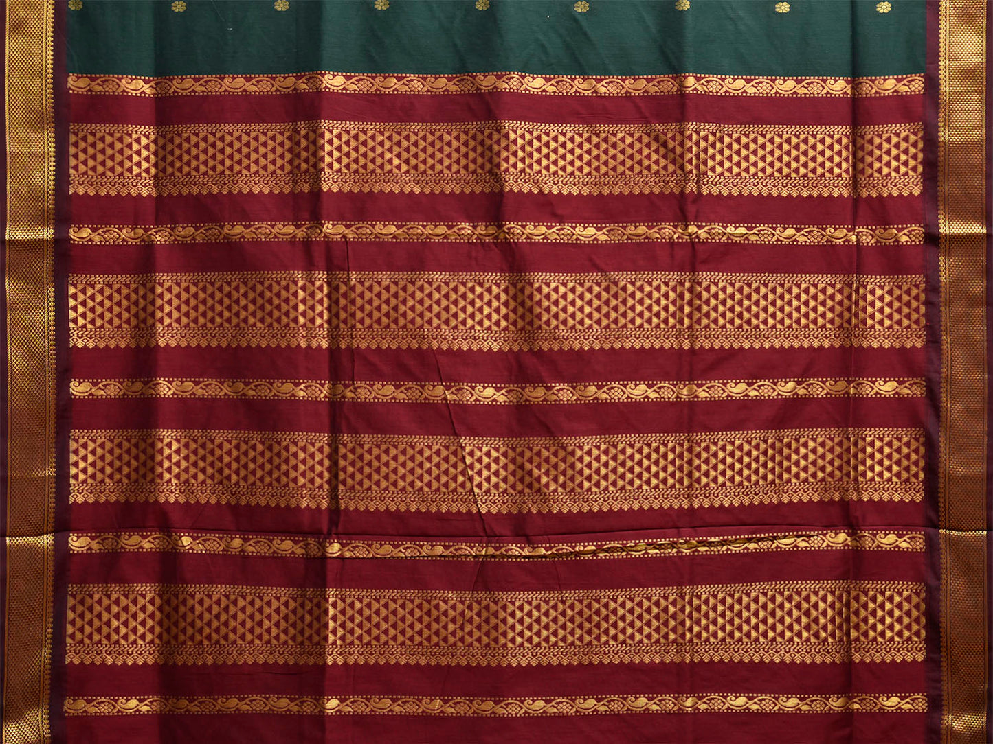 Dark Green and Maroon Gadwal Cotton Viscose Saree with Body Buta and Pallu Design g0661