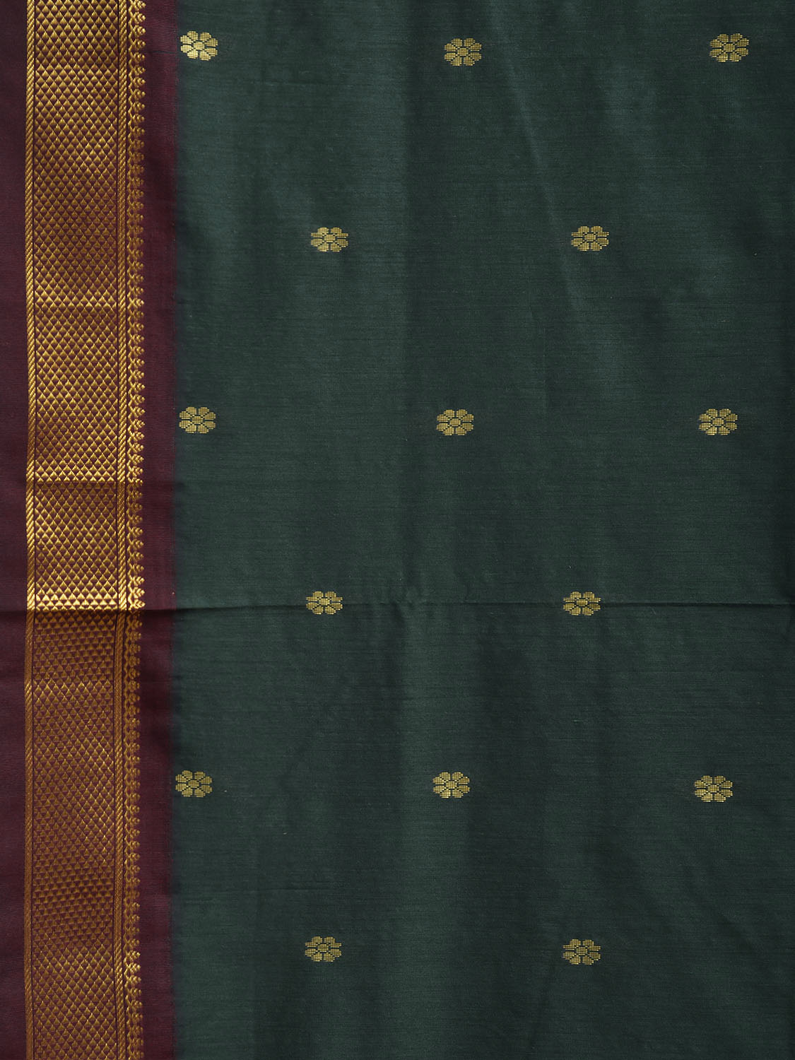 Dark Green and Maroon Gadwal Cotton Viscose Saree with Body Buta and Pallu Design g0661