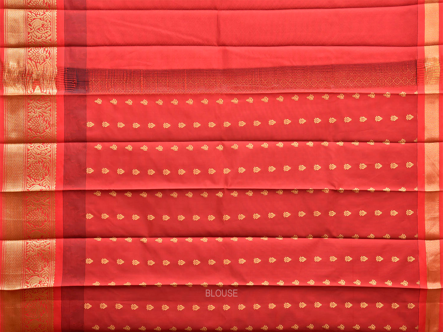 Grey and Red Gadwal Cotton Viscose Saree with Body Buta and Temple Border Design g0663