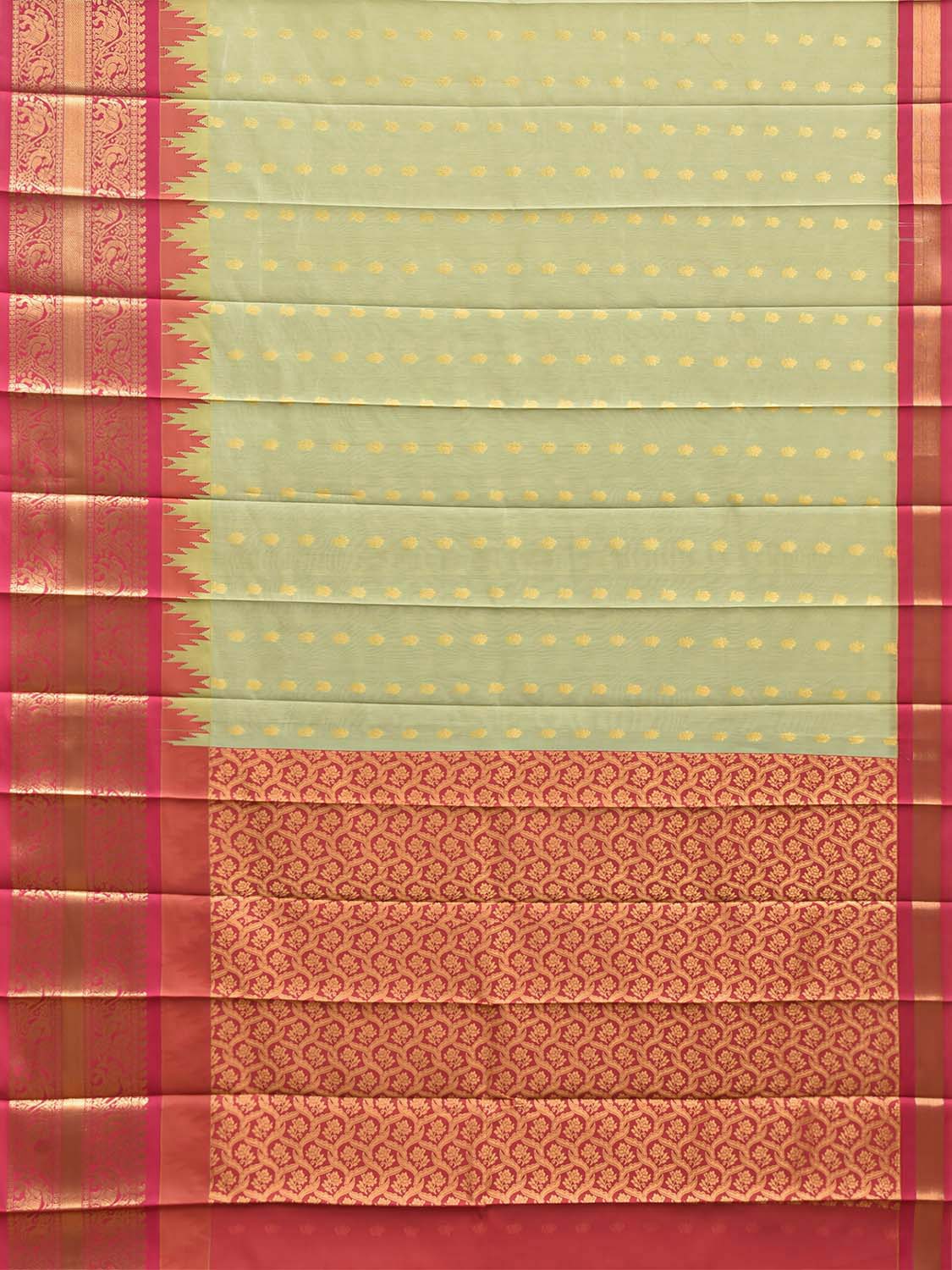 Sea Green and Pink Gadwal Cotton Viscose Saree with Body Buta and Temple Border Design g0664