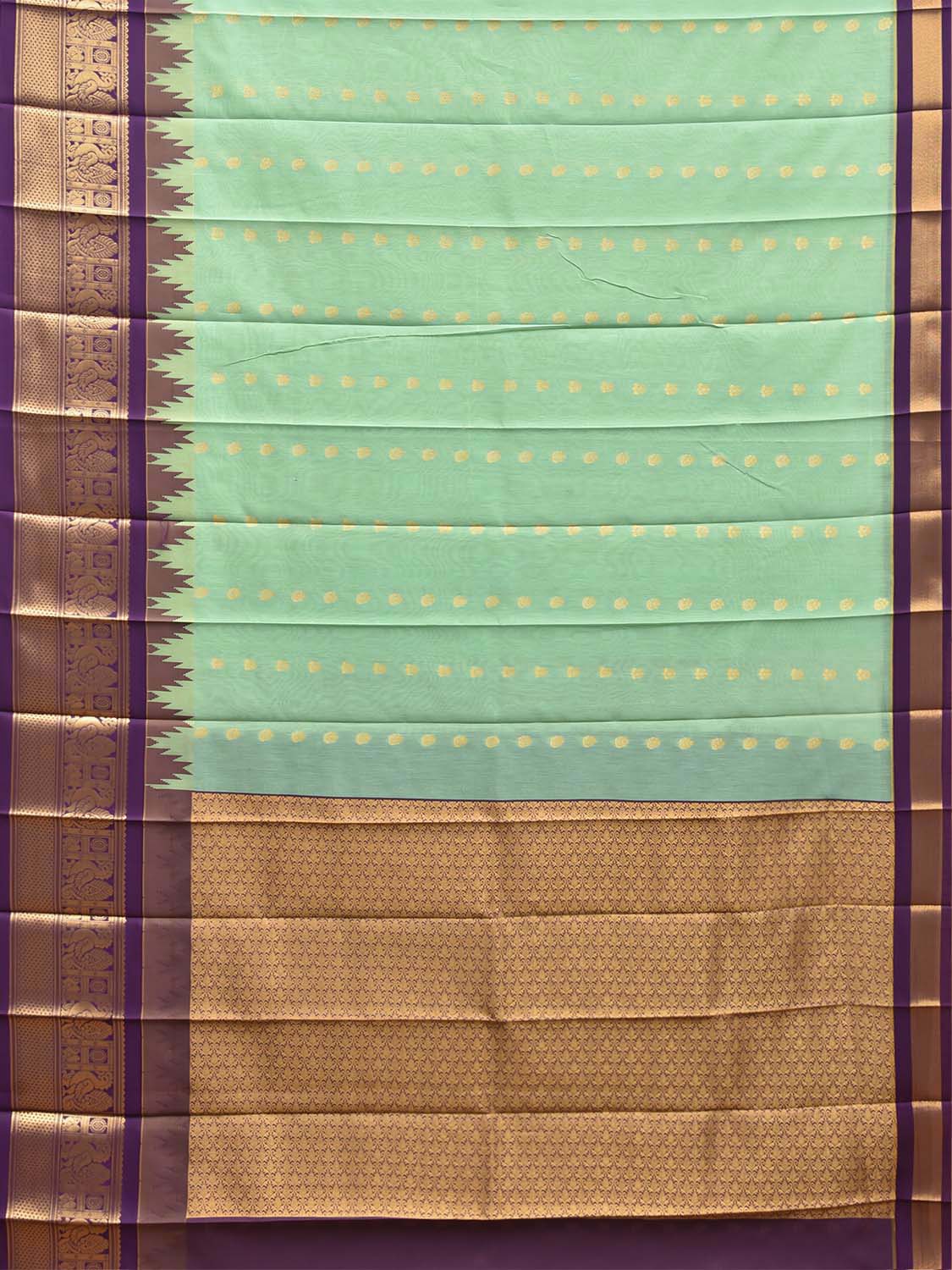 Turquoise and Purple Gadwal Cotton Viscose Saree with Body Buta and Temple Border Design g0666