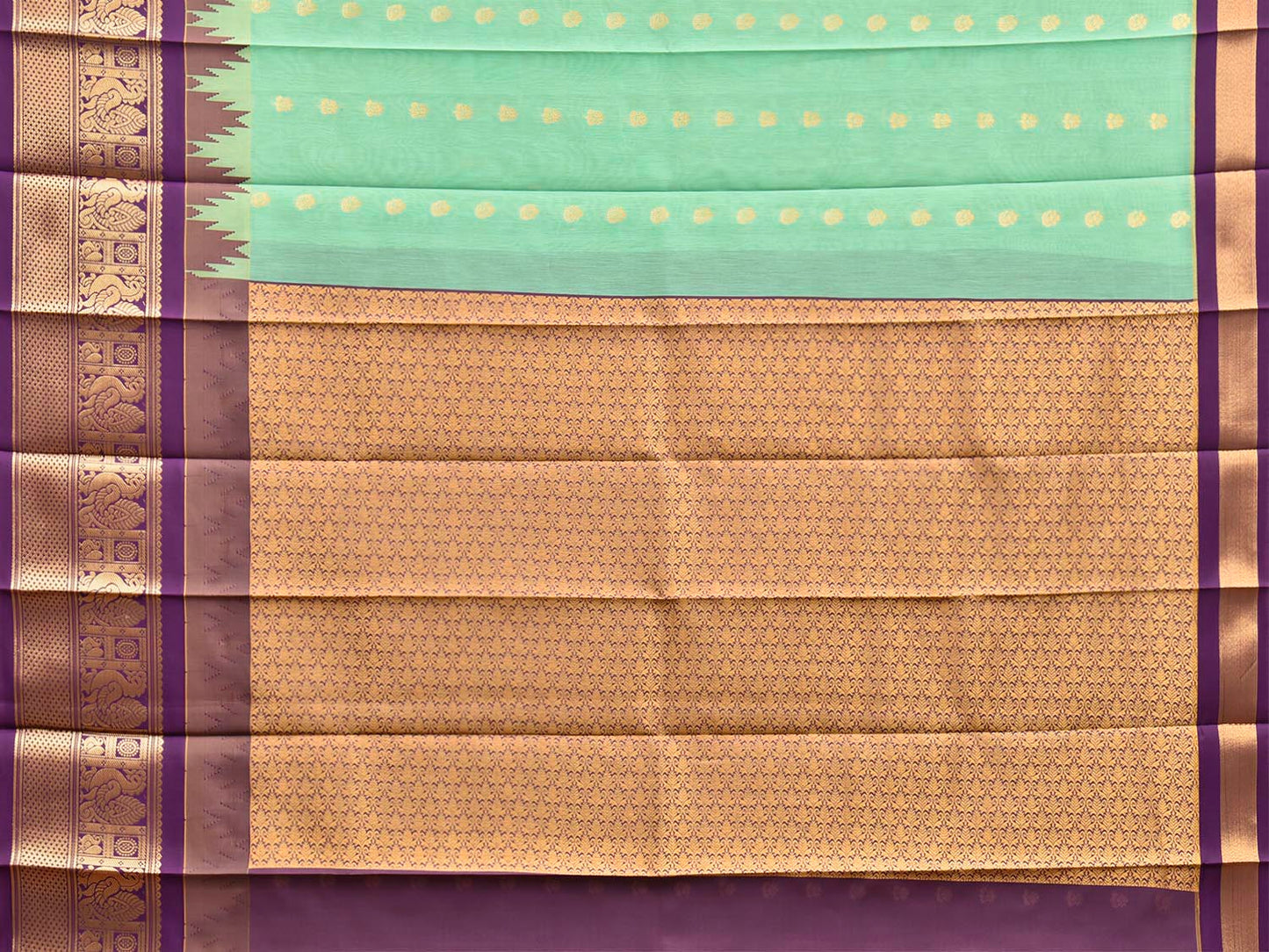 Turquoise and Purple Gadwal Cotton Viscose Saree with Body Buta and Temple Border Design g0666
