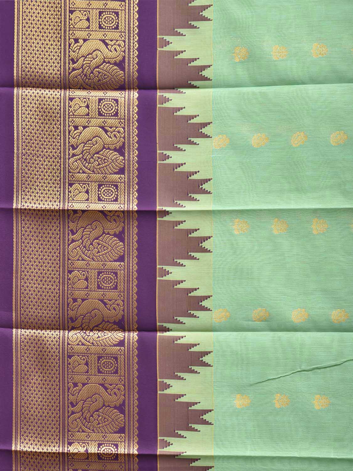 Turquoise and Purple Gadwal Cotton Viscose Saree with Body Buta and Temple Border Design g0666