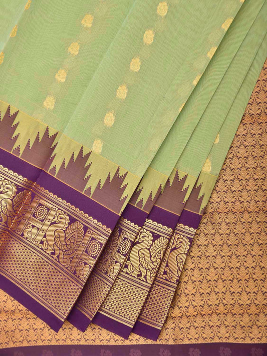 Sea Green and Purple Gadwal Cotton Viscose Saree with Body Buta and Temple Border Design g0668