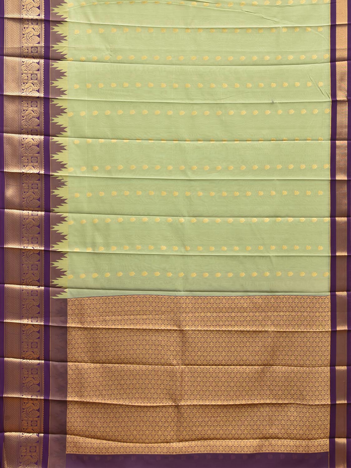 Sea Green and Purple Gadwal Cotton Viscose Saree with Body Buta and Temple Border Design g0668