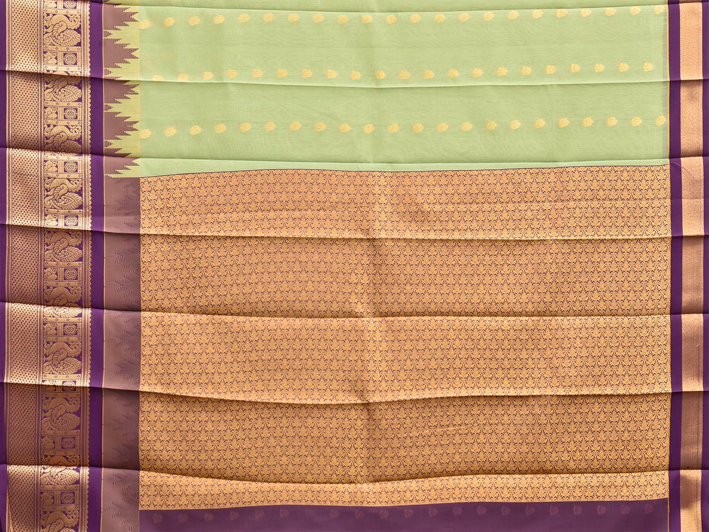 Sea Green and Purple Gadwal Cotton Viscose Saree with Body Buta and Temple Border Design g0668