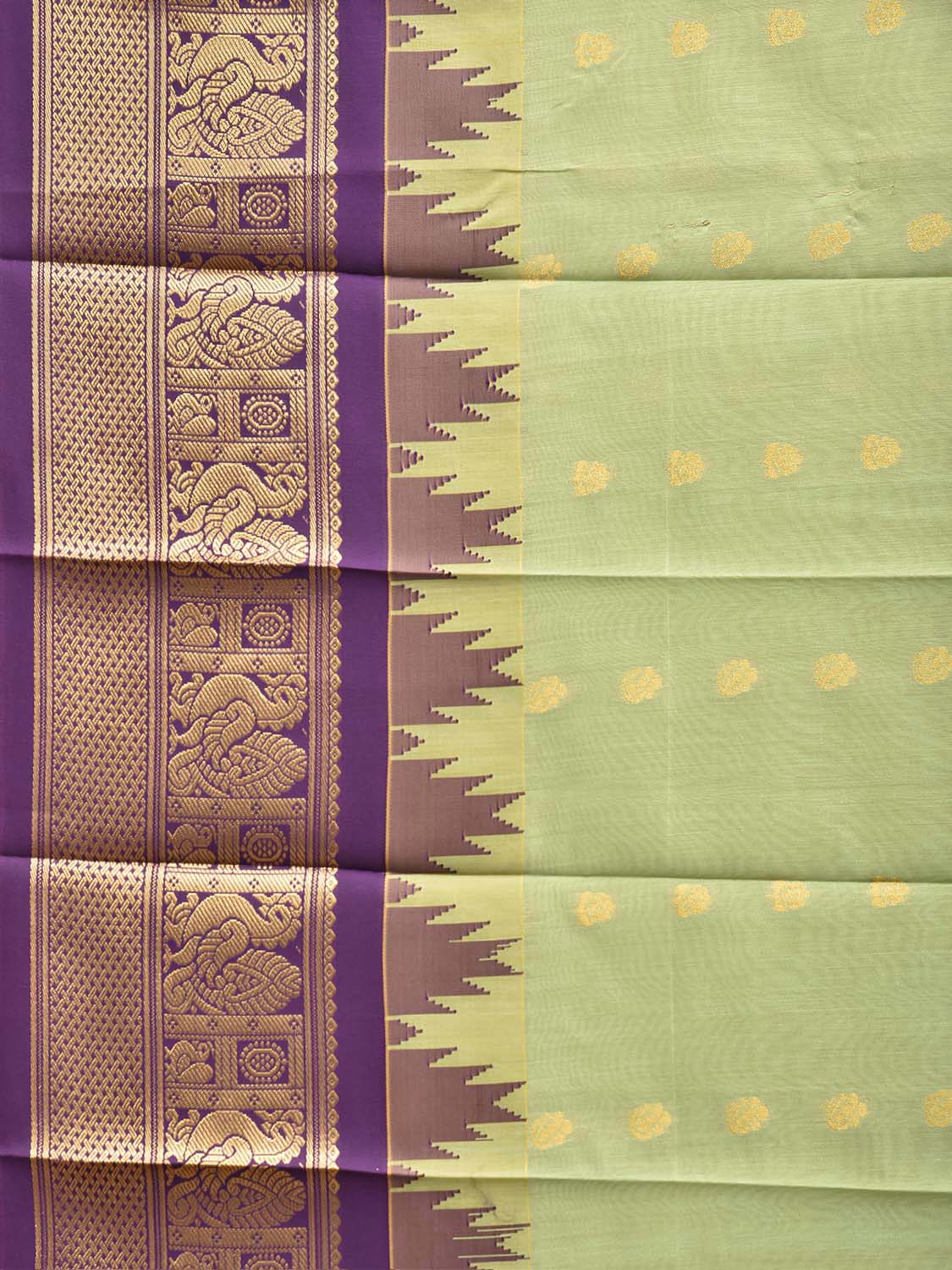 Sea Green and Purple Gadwal Cotton Viscose Saree with Body Buta and Temple Border Design g0668