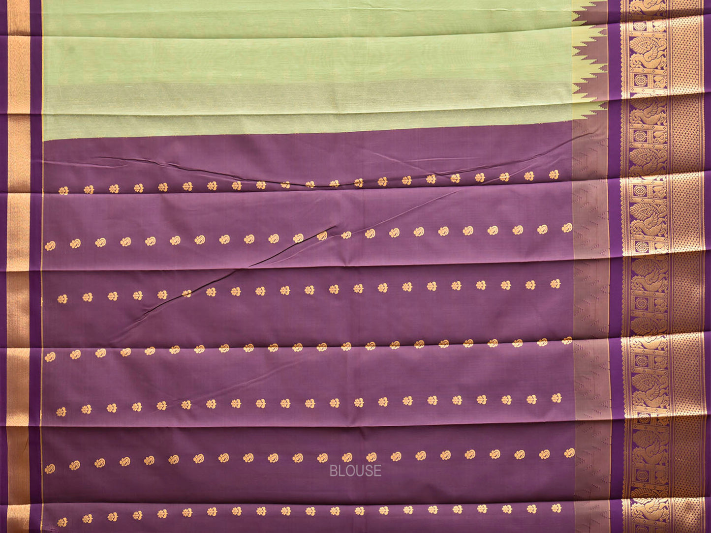 Sea Green and Purple Gadwal Cotton Viscose Saree with Body Buta and Temple Border Design g0668