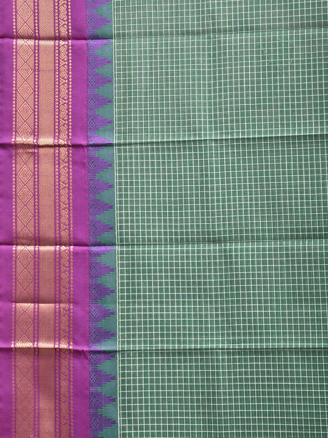 Light Green and Purple Gadwal Cotton Viscose Saree with Checks and Pallu Design No Blouse g0670